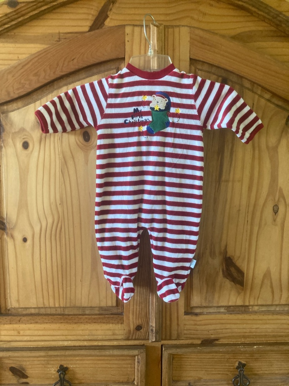 First Moments red white My First Christmas footed sleeper size 6-9 months